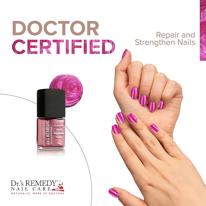 Dr’s Remedy 3 Pack Nail Polish Kit, SENSATIONAL Sparkle Trio, Non Toxic and Organic All Natural Enriched Nail Strengthener - REFLECTIVE Rose/PERCEPTIVE Periwinkle/PLAYFUL Pink