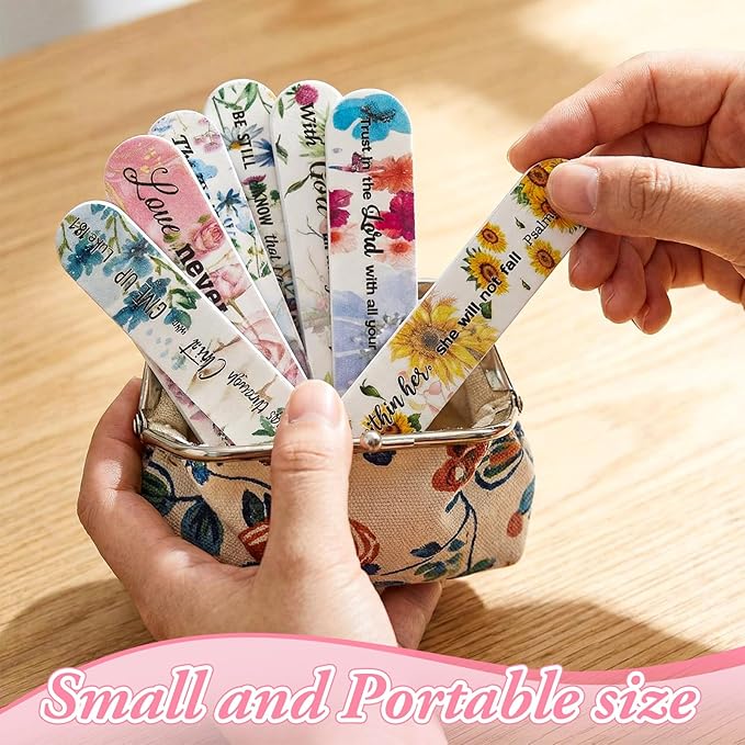 30 Pcs Christian Gifts for Women Bulk Christian Nail File Bulk Mini Bible Scripture Emery Board Nail Files Religious Appreciation Gifts for Employee Teacher Staff Coworker Women (Flower)