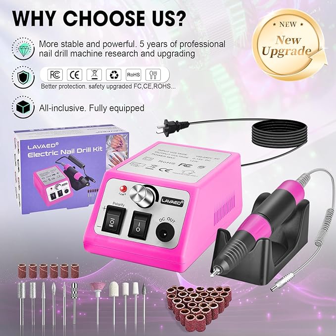 LAVAED Nail Drill Professional Electric Nail File 35000RMP Nail Filer Nails Drill Kit Electric E Filer for Nails with Nail Drill Bits and Sanding Bands and for Acrylic Nail Gel Nail Manicure Pedicure