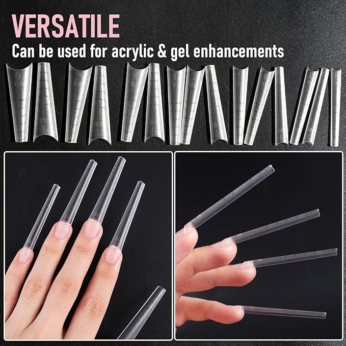 5cm Shallow Cover Nail Tips, D-Arc at the Stress Area, C-Arc Sculpted, Straight Coffin Shape, Can be Filed into Almond Shape, 150Pcs 15 Sizes with Auxiliary Lines