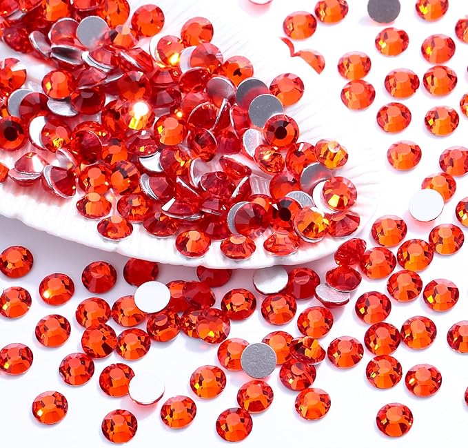 Hyacinth Flatback Rhinestones, Glass Rhinestones for Nail Art and Craft, Glue Fix, Loose Crystal Gemstones(Orange, SS12, 1440pcs, 2.9-3.0mm)