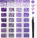 15000PCs 2-6MM Purple Series Resin Flat Back Rhinestones, Round Non Hotfix Jelly & Silver Bottom Resin Rhinestones Nail Gems Stones with Tweezer & Picker Pen for Nail Art Tumblers & DIY Crafts