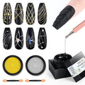 SAVILAND 3D Spider Gel for Nail Art: No Wipe Clear Elastic Spider Gel with Metallic Silver Gold Chrome Powder for 3D Liner Nail Art Sculpture Design Home DIY Salon Manicure