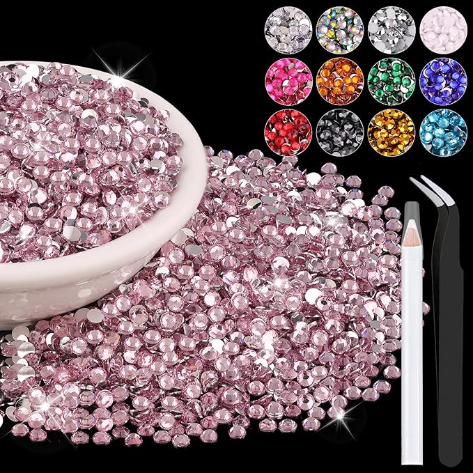 8000PCS 3mm Resin Rhinestones in Bulk (Light Pink), Bedazzling Flatback Crystals Rhinestones for Crafting DIY Nail Decoration, Gems Diomand Charms for Tumbler Shoes Clothing Fabric