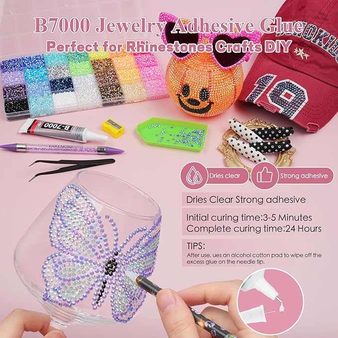Resin Jelly Rhinestones for Bedazzling, EARLMONI Multi Colord Bedazzler Kit with 15ml B7000 Glue Rhinestone Pen Tool for Clothes Nail Art (28 Colors, 3MM)