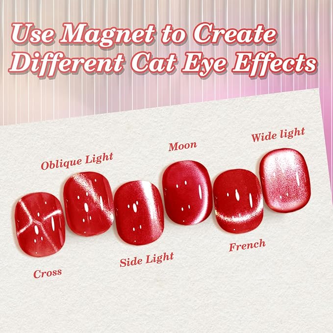 EBANKU Christmas Red Cat Eye Gel Nail Polish, Cat Eye Gel Polish with Magnet 15ML 0.5 OZ Holographic Glitter Shimmer Translucent Jelly Color Magnetic Polish Salon DIY at Home