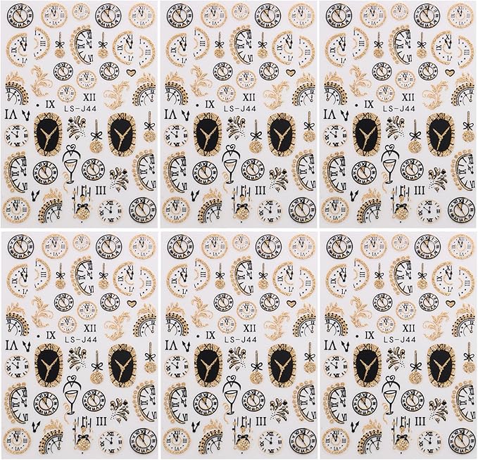 6 Sheets Christmas Nail Art Stickers 3D Gold Glitter Clock Nail Decals Self Adhesive Winter Nail Design Stickers New Year Nail Art Supplies Christmas Manicure Accessories for Women and Girls