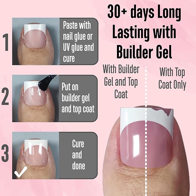 NOVO OVO French Tip Toe Nail Tips Press on, Sharp Square Pre-Designed Soft Gel False Toenail Extension, BABY PINK Pre-applied Tip Primer & Base Coat, Full Cover Acrylic for DIY x 15 Sizes 240 pcs