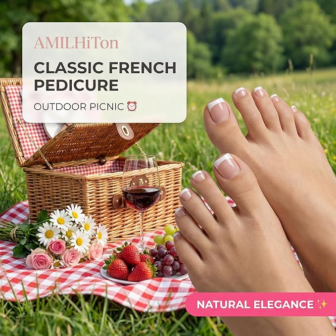 Latte Nude French Tip Toe Nail Press Ons, 150PCS Square Full Cover Soft Gel Toe Nail Tips, 15 Sizes for Wide Toenail Beds, Pre-Shaped for DIY French Pedicure & Salon
