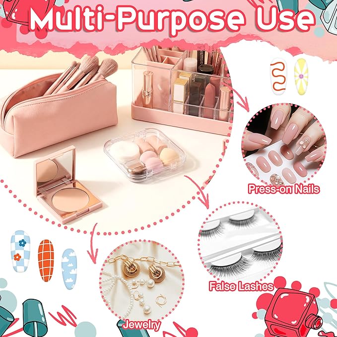 48 Pcs Press on Nail Boxes with 180 Pcs Adhesive Double Sided Tape Acrylic Press on Nail Packaging Cases Clear Transparent Storage Case Organizer for Display Art Salon Supplies