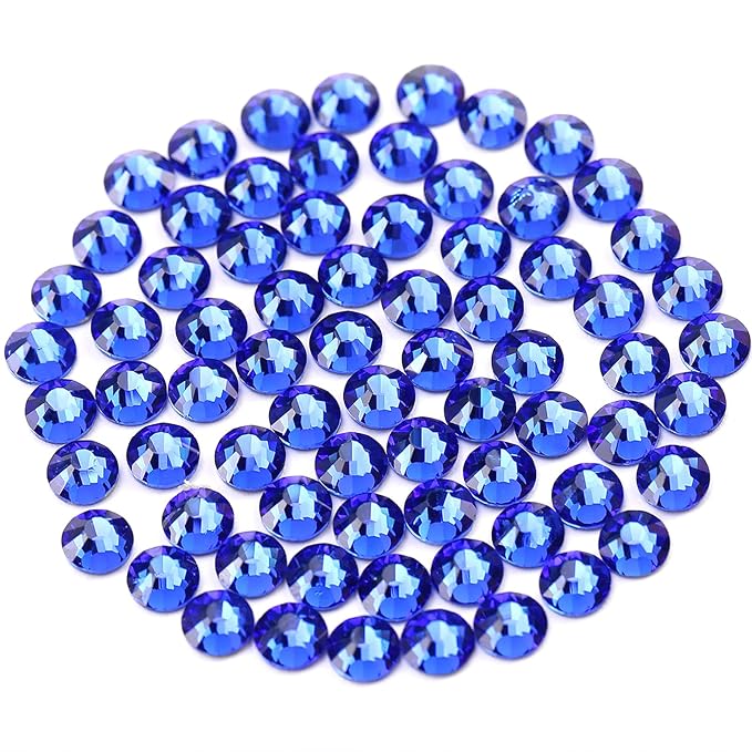 Novani Royal Blue Rhinestones, Flatback Loose Gemstones 1440pcs Glass Crystal Bulk for Clothes Shoes Crafts Makeup Nail Art and DIY Decorations(SS12, Sapphire)