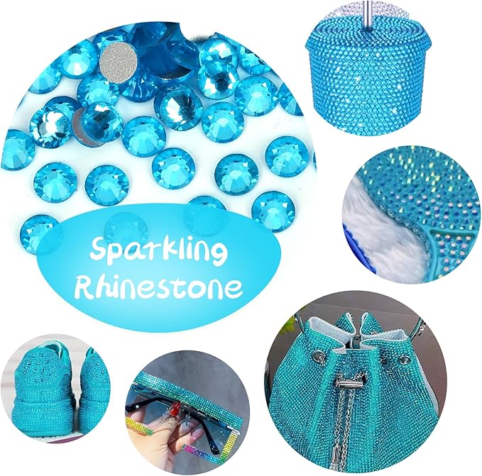 10000PCS Aquamarine Rhinestones Bulk, Flat Back Crystal Glass Stone Round Gems,SS16, 3.8-4.0mm