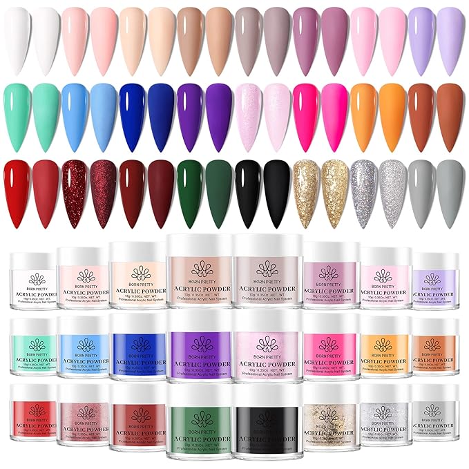 BORN PRETTY Acrylic Powder Set-24 Colors Acrylic Nail Powder Set All Seasons Colors Pigmented Powders for French Nail Extension Valentines Day Gifts for Women Home DIY & Salon No Lamp Needed