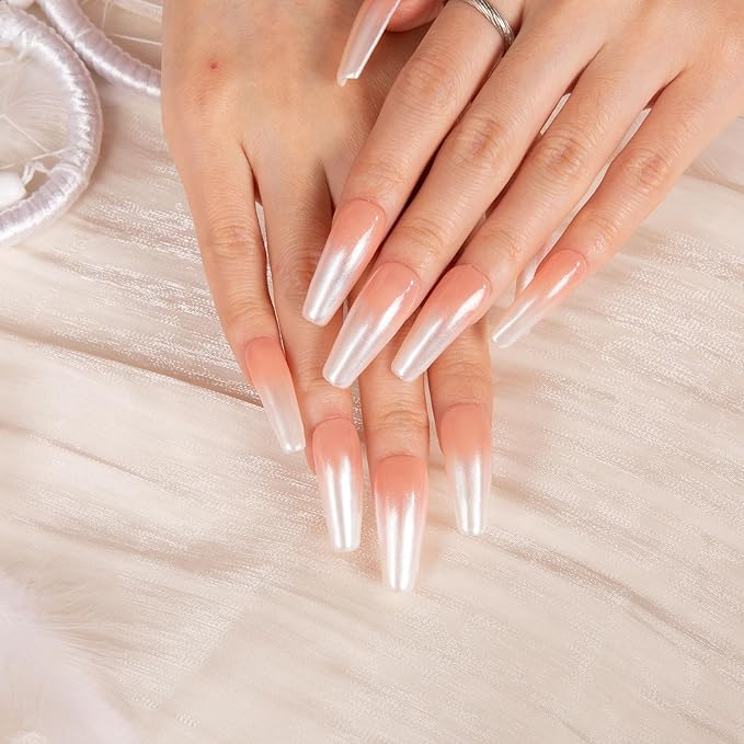LOVFUL Press on Nails Blushing Bride | Handmade with Full Covered Crystals | Reusable Full Cover Nails | Coffin Classic Regular 1.3 in | H21-S