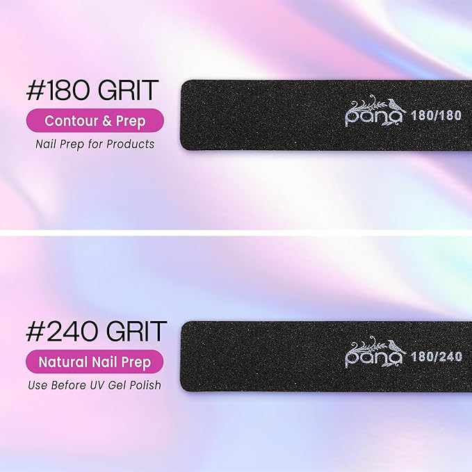 10pcs - PANA Jumbo Double-Sided Emery Nail File for Manicure, Pedicure, Natural, and Acrylic Nails - Black (Grit 180/180)