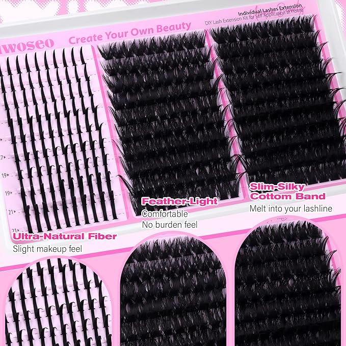 wiwoseo Lash Spikes Lash Clusters Kit Fairy Lash Clusters Eyelash Extensions Kit Spiky Eyelash Clusters Kit 100D+120D Fluffy Cluster Lashes Salon Lashes Clusters Kit with Clear Lash Bond and Seal