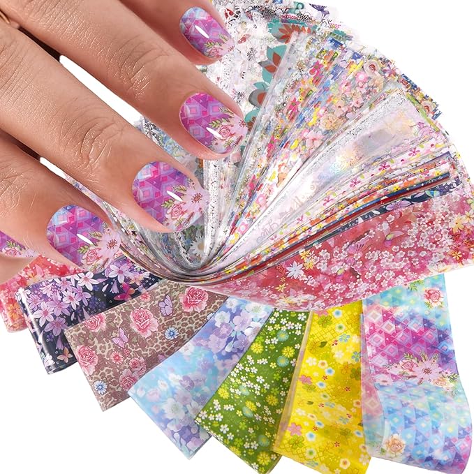 JERCLITY 300 Sheets Nail Foil Transfer Stickers Set Nail Foils Transfer Art Spring Flower Design for Women Girls Decoration