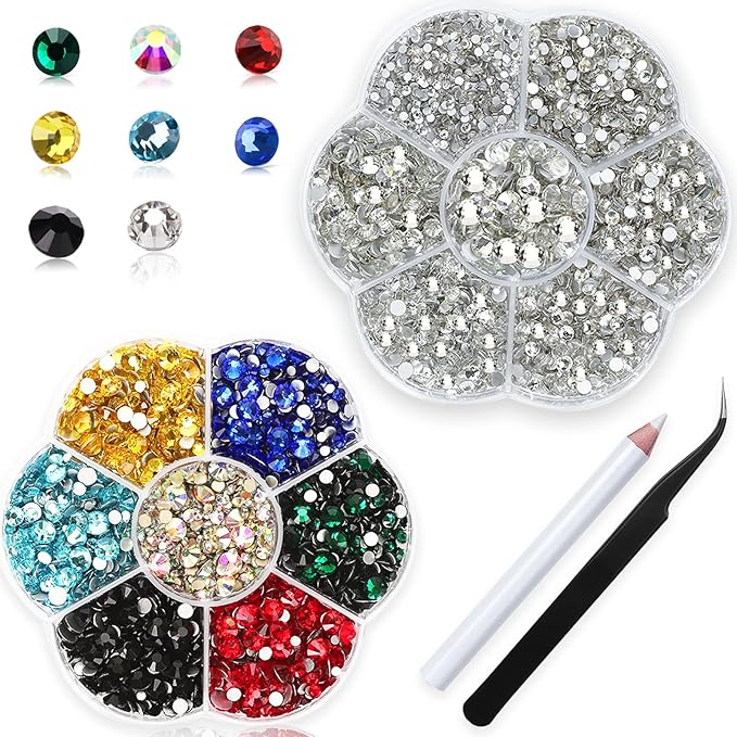 Crystal Flatback Rhinestones 3150Pcs, Nail Gems, Nail Art Decoration Glass Crystal Diamonds Craft, Gems Stones for clothes shoes bags DIY, Picking Pen/Tweezers kit(7 Sizes-crystal) HINABTRU