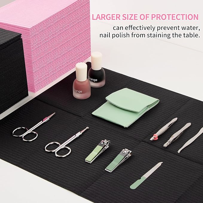 50pcs Disposable Nail Mats Foldable Nail Paper Towels, Table Acrylic Nail Practice Sheet, 3 Ply Waterproof Clean Nail Table Practice Mat for Salon Manicure Tattoo,Nail Art Accessories 13"x18" (Black)