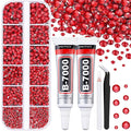 6100Pcs Resin Red Rhinestones for Bedazzling with 2Pcs 10ml B7000 Jewelry Glue, 1 Box Flatback Gems Crystals Diamonds for Makeup Crafting Nail Art