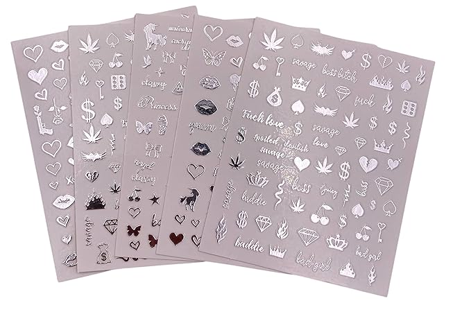 Impressed 5 Sheets Luxury Nail Art Stickers 500+ Silver Customized Nail Decals for Fake Nail Charm Design Decoration and Salon Nails Accessories (Urban Silver)