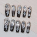 Sun&Beam Nails Handmade Press-on Long Coffin Ballerina Silver Grey Ombre Design Fashion False Nail Tips 10 Pcs Set (#263 L)