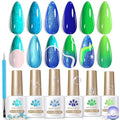 BORN PRETTY 6 Colors Shimmer Swirl Pacific Blue Glitter Blue Green Gel Polish Swirl Shell Thread Effect Soak Off Nail Art Design Salon Home Manicure Gift