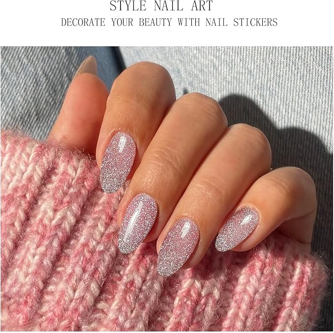 JMEOWIO Gel Nail Stickers Colorful Glitter Semi Cured Gel Nail Strips Wraps UV/LED Nails Art Design Decoration Accessories