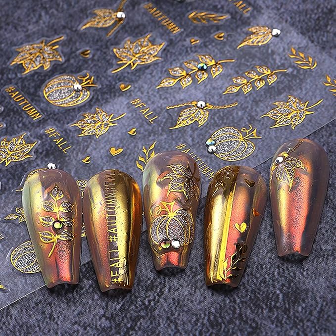 6 Sheets Halloween Gold Nail Art Stickers Decals Spider Web Nails Stickers with Rhinestones Design 5D Skull Nails Decal Self-Adhesive Bat Nail Art Decal for Women Halloween Decor