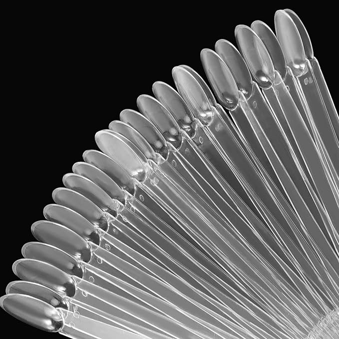 150 PCS Tips Clear Nail Art Sticks, Fan-shaped Nail Display Sticks, Oval Nail Art Polish Board Display Stickswith Metal Ring for Nail Color Display Practice Home DIY
