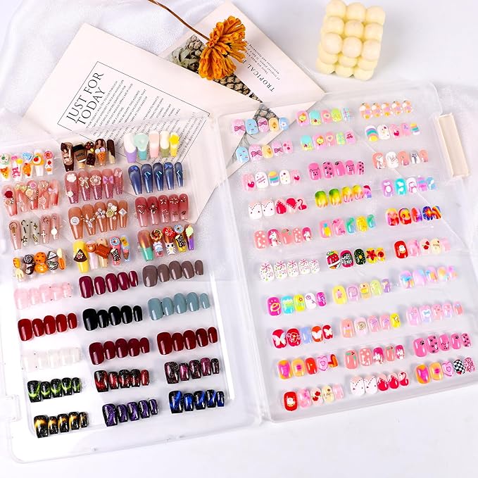 Large Clear Press on Nails Storage BoxNails Storage Box Nail Storage Case with 2 Style Adhesive Double Sided Tape and Nail Display Sticks for Nail Display Organizer Nail Salon Supplies