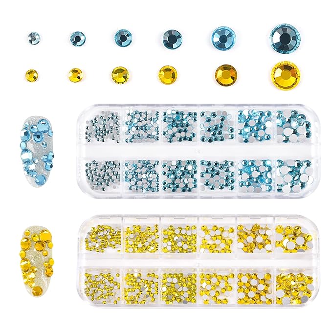 KADS Nail Crystals AB Nail Art Rhinestones 10 Colors Round Beads Flatback Glass Charms Gems Stones 6 Sizes for Nails Decoration Makeup Clothes Shoes (10 Colors+ Tweezer)
