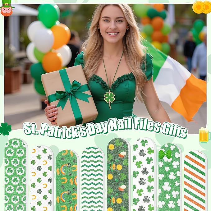 H1vojoxo Lucky St. Patrick's Day Nail File - 48pcs Lucky Clover Double Sided Emery Boards for Girl’s Birthday Gift St. Patrick's Day Party Emery Boards for Women Irish Shamrock Family Party Nail Files