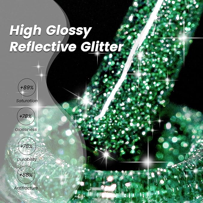 YTD Likomey Gel Nail Polish,Reflective Glitter 15ml Green Flash Diamond Shimmer Gel,Sparkly ShinB0CG69PNJ8y Salon Home Fall Winter Manicure UV Color Varnish,SZ002