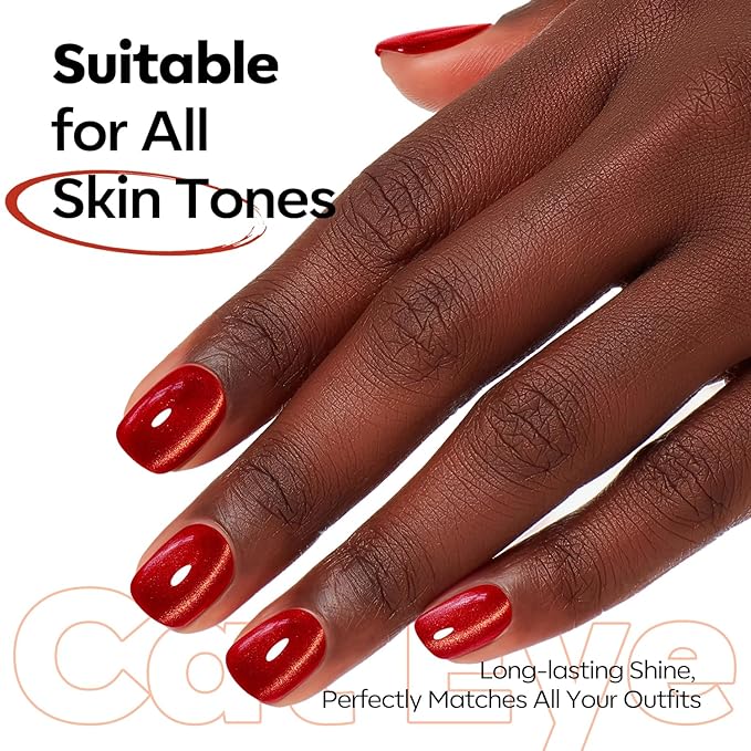 modelones Red Cat Eye Gel Nail Polish Glod Magnetic Glitter Holographic Red Ruby Valentine Gel Polish Reflective Jelly Translucent UV Gel Manicure 15 ML