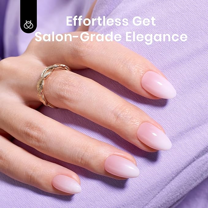 Beetles Ombre Press On Nails 224 Pcs Short Almond Ombre Pink Gel Nail Tips 4 in 1 Press On Nails Pre-Applied Primer and Base Coat, No File Need DIY Manicure Easy False Nail Tips for Nail Extension