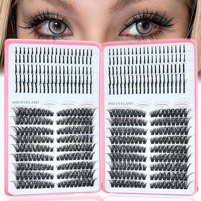 Lash Clusters with Spikes, 60D+80D Left Right Eyelash Clusters Extensions Individual D Curl Fluffy Wispy False Eyelashes DlY Manga Lashes Extension (12-22mm, Left Right Lash Clusters)