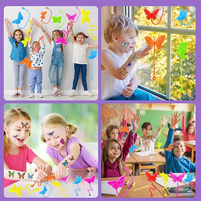 48PCS Butterfly Party Favors - 24PCS Temporary Tattoos & 24PCS Stick Hands Party - Perfect Birthday Party Supplies, Goodie Bag Stuffers, Treasure Box Toys, Classroom Prizes, and Student Gifts