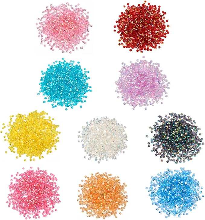 12 Colors Tiny Resin Nail Art Rhinestone Cabochons AB Colors Iridescent Nail Tooth Face Gems Flatback Colorful Nail Diamond for Nail Jewels Makeup Decoration