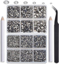 NCB Hotfix Iron on 8000pcs Crystal Rhinestones Round Gem for Crafts Decoration DIY Jewelry Making with a Tweezers and 2 Picking pens (Black Diamond, 6Sizes SS4-SS30)