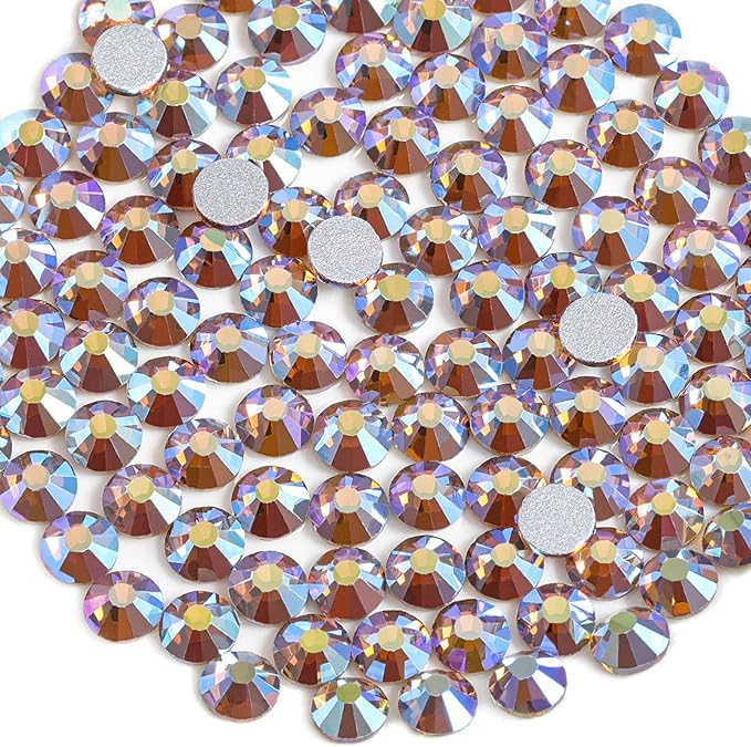 beadsland 2880pcs Flat Back Crystal Rhinestones Round Gems for Nail Art and Craft Glue Fix, Lt.Colorado Topaz AB,SS6,1.9-2.1mm