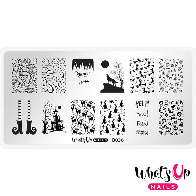 Whats Up Nails - Halloween Stamping Plates 2 Pack (B031, B036) Stamping Plates for Nail Art Design