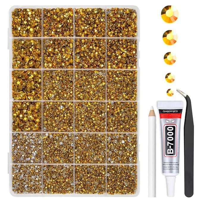 Golden Resin Rhinestones w B7000 Jewelry Glue for Bedazzling Crafting 2mm 3mm 4mm 5mm 6mm Flatback Jelly Stones Diamonds Gems Bedazzler Kit for Nails Face Eyes Makeup Tumblers Beauty DIY Crafts