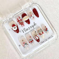 Christmas Handmade Press On Nails – 10pcs Medium Almond Fake Nails, 100% Handmade 3D Santa Claus Designs, Thick Gel Acrylic Full Cover False Nails for Women