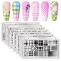 Born Pretty Nail Stamping Plates Set Plaid Flowers Leaves Lace Nail Art Image Plates Spring into Winter Stamp Templates Kit Image Manicuring DIY Printing Tools 8PCS