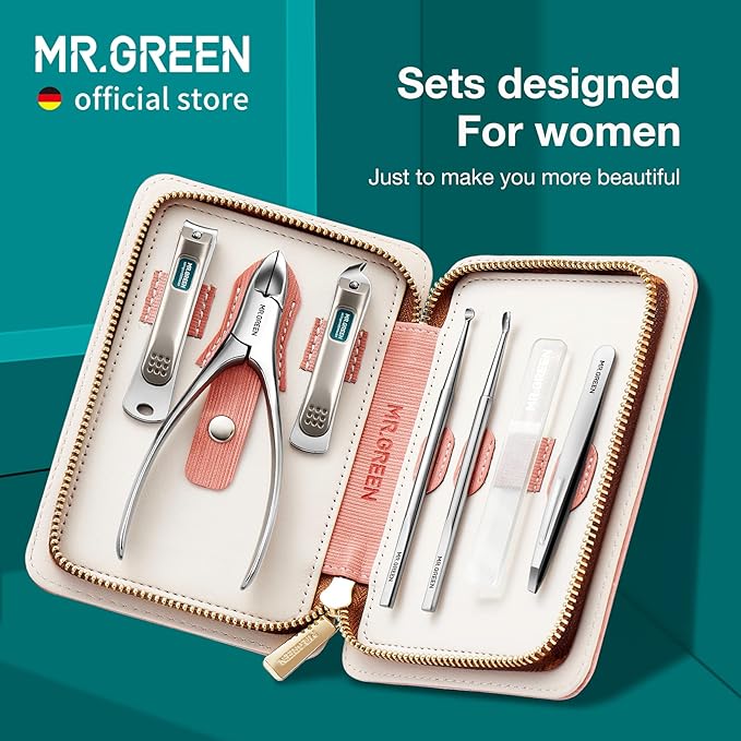 MR.GREEN 7in1 Manicure Sets Personal Care Tools Stainless Steel Professional Nail Clippers Pedicure Set Travel Case Kits (Mr-6020)