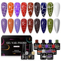 MTSSII Crackle Gel Nail Polish Set, 12pcs, 8 Colors + White Silver, Base Top Gel, Air Dry UV Lamp Needed