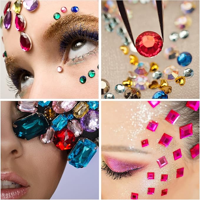 Gem 1392Pcs Self-Adhesive Rhinestone DIY Craft Glitter Stickers, 12 Shapes Suitable for Crafts, Body, Nails, Makeup, Festivals