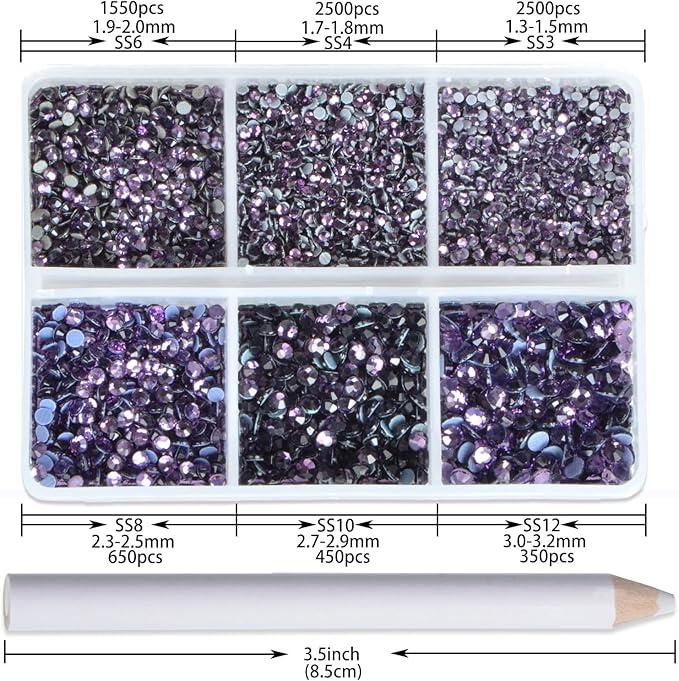 NCB Hotfix Iron on 8000pcs Crystal Rhinestones Round Gem for Crafts Decoration DIY Jewelry Making with a Picking Pen (Tanzanite, 6Sizes SS3-SS12)