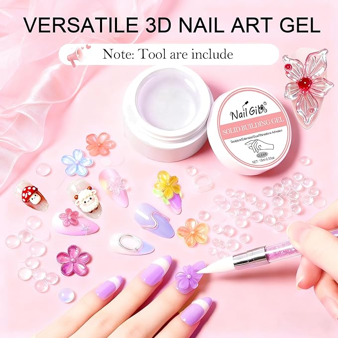 NAILGIL Solid Builder Gel for Nails- Non-Sticky Hand Clear 3D Sculpting Gel for Carving, Modeling, Nail Extension Professional DIY Manicure Tool Kit, 15g